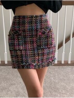 Zara Pink Blue Multi-Color Tweed Mini Skirt